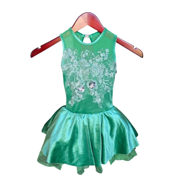 ELISSE Green Girls Velvet Embellished Tutu Dress LC - Picture 3 of 6